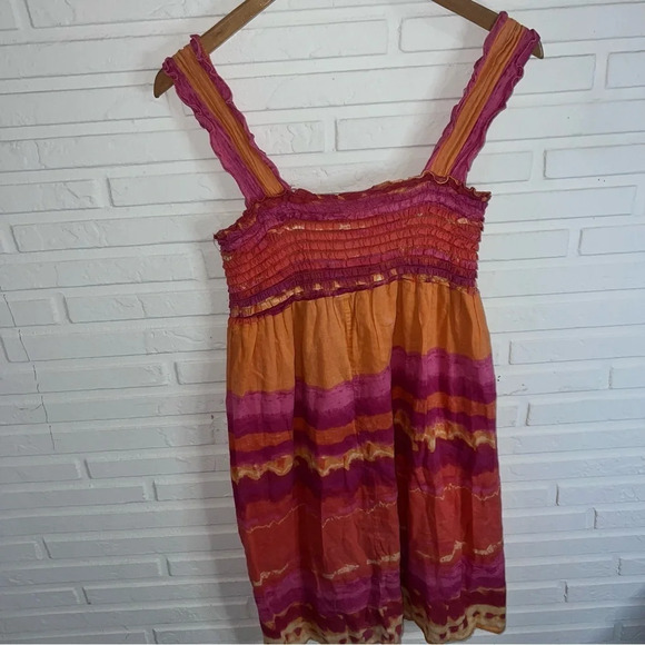 Max Studio Pink and Orange Smocked Tie Dye Mini Dress, Women’s Size Medium - Picture 2 of 8